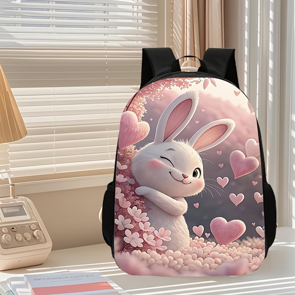 3pcs [2D Flat] Backpack Collection Featuring an Adorable Rabbit Cartoon Design, Includes a School Backpack, Pencil Case, And a S