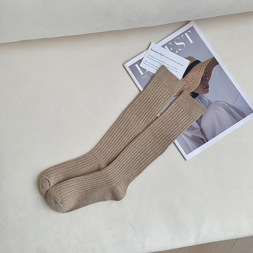 1 Pair Women Striped Knee Length Stockings Fashionable Solid Color Slim Fit Suitable Daily Wear Soft Comfortable Casual Socks