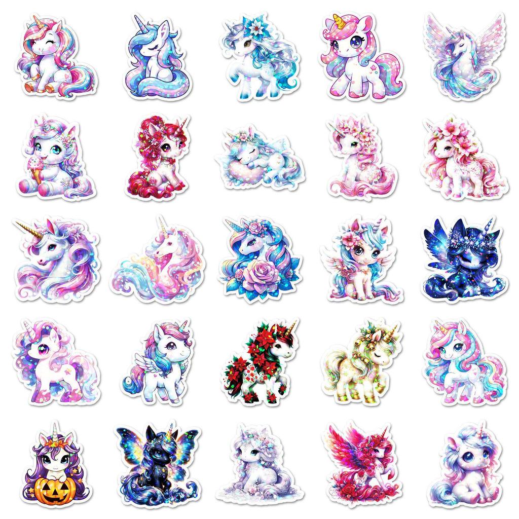 50 Cute Holographic Rainbow Horse & Unicorn Stickers for Journals & DIY
