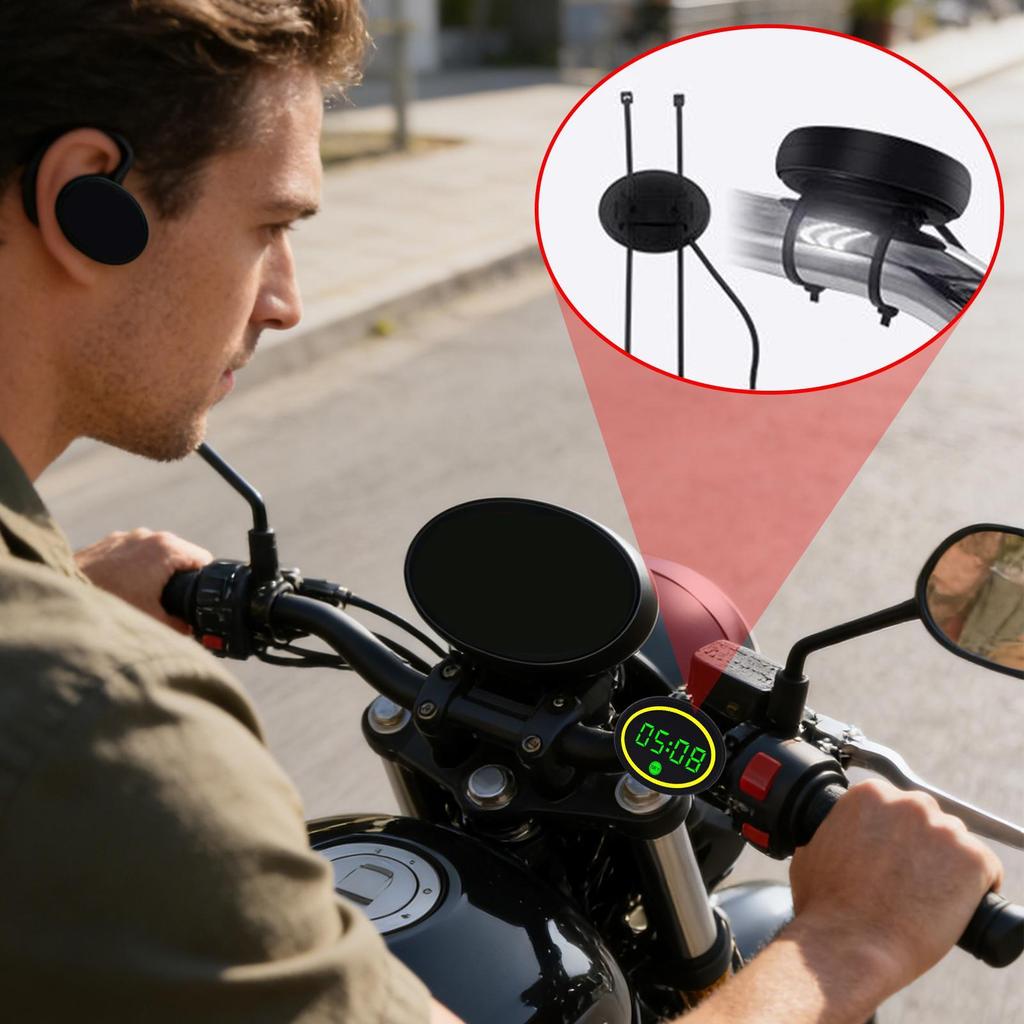 Motorcykel Digital Klocka Vattentät LED-display Spänningsdisplay Motorcykel Digital Klocka För Kvinnor Tonåringar Cykelentusiaster