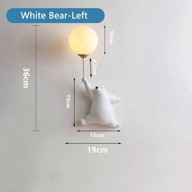 Nordic Creative LED Teddy Bear Cartoon Wall Lamp for Children's Bedroom Bedside Blue White Pink Warm Cozy Background