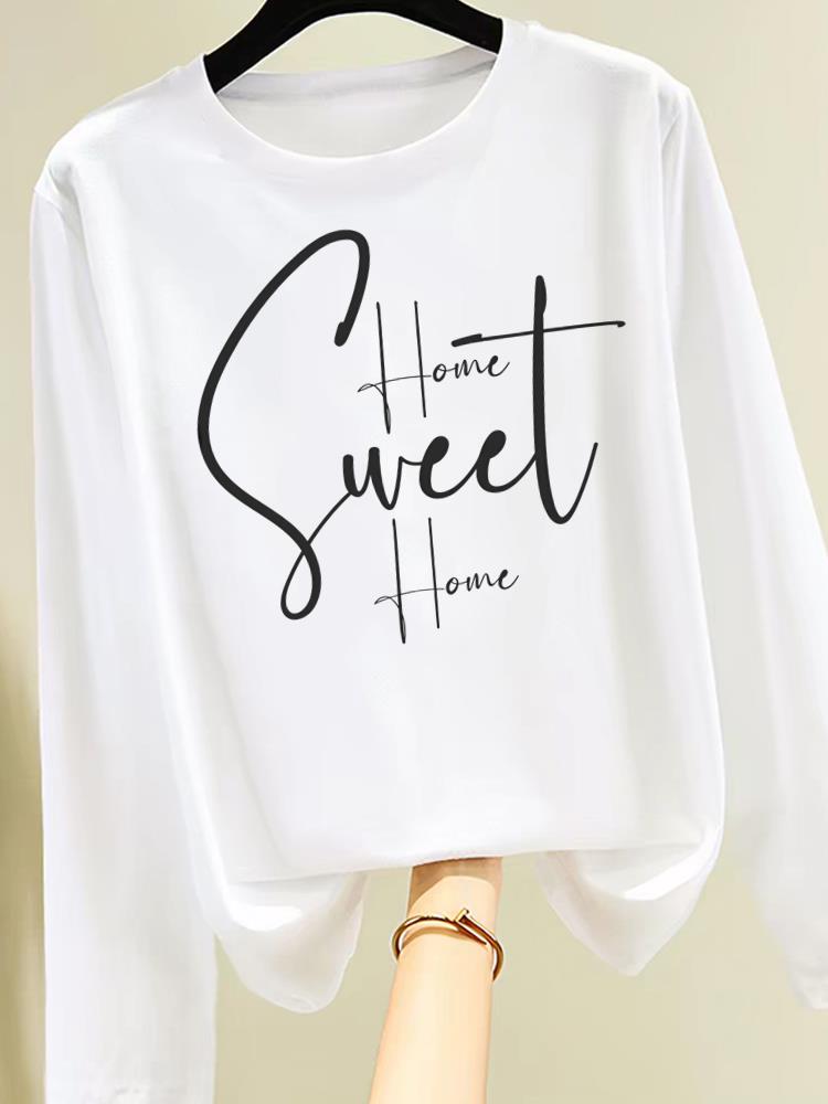 (Asian Size) trend love style cute Graphic Tee Clothing Print T Shirt Women autumn winter spring Casual Fashion Top o-neck Long Sleeve T-shirts