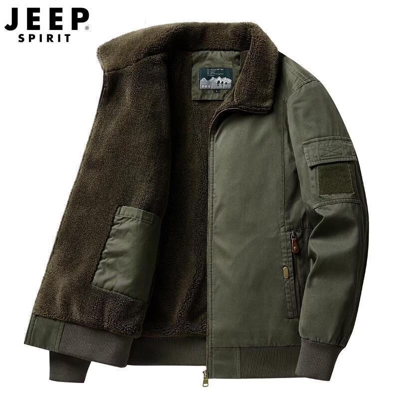 JEEP SPIRIT Men's Retro Pilot Lamb Wool Lined Cotton Jacket