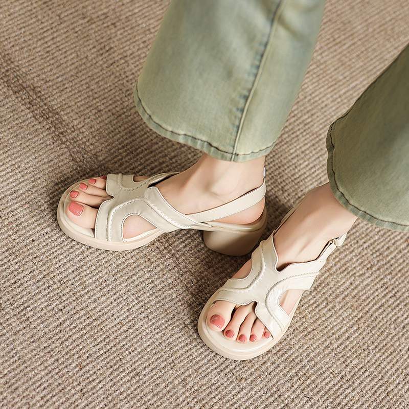Krazing Pot Microfiber Thick Med Heels Peep Toe Shoes European Design Summer Size 43 Size 42 Platform Women Sandals