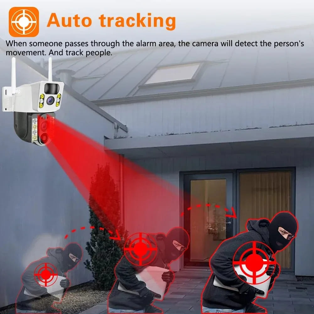 Kamera słoneczna 4K Karta SIM 4G WiFi Podwójny obiektyw 8MP HD Wizja nocna IP CCTV Nadzór PTZ PIR Wykrywanie ludzi Alarm Bezpieczeństwo Wodoodporny