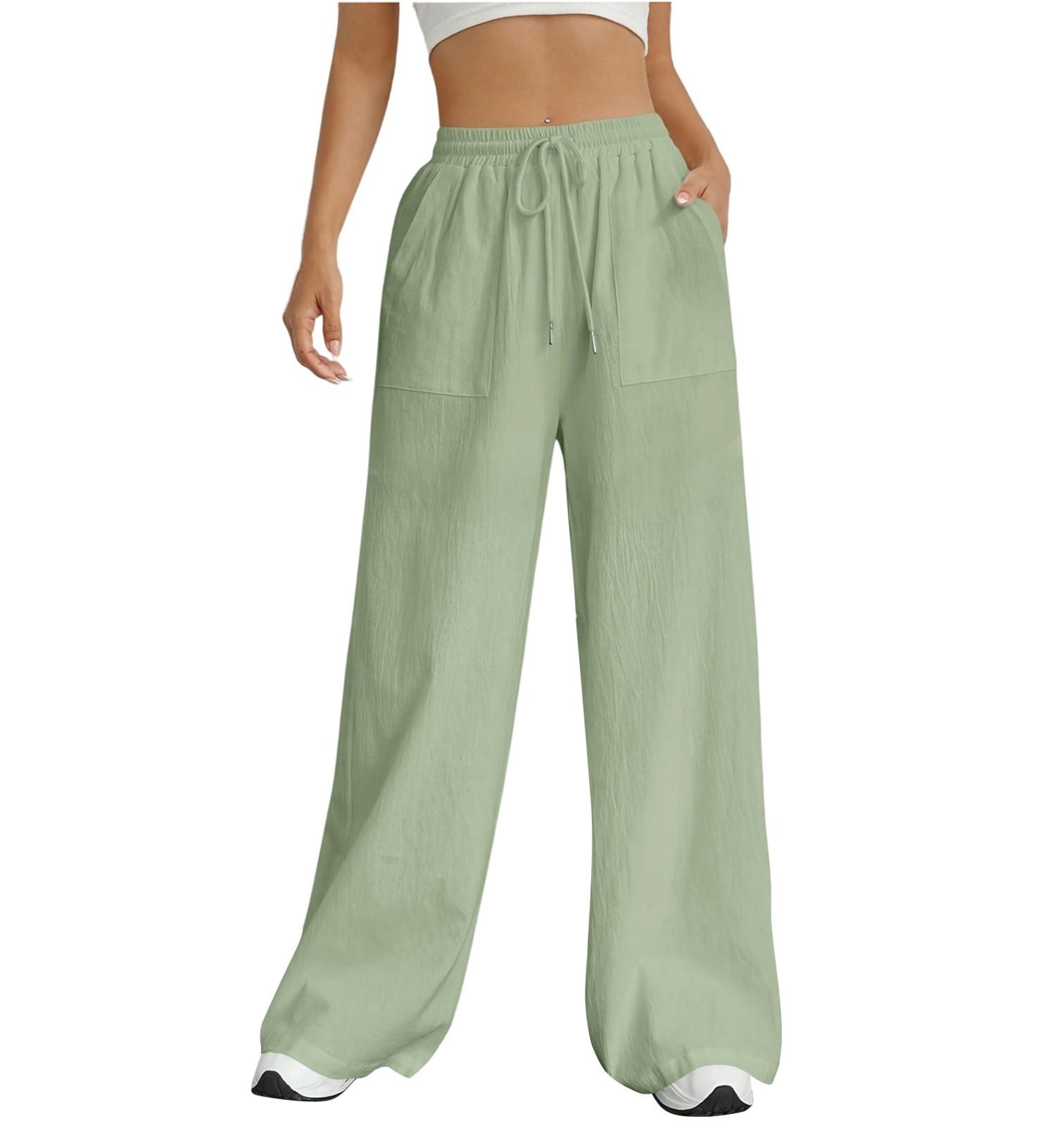 

Women s Stylish Color High-waisted Baggy Wide-leg Pants With A Full-length Casual Straight-leg Pants XL зелений