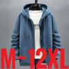Moletom Tamanho Grande Masculino com Capuz Manga Longa Camisola Masculina com Zíper Solto Algodão Forrado com Lã Top Casual com Zíper Grande Gordo Plus 10XL 12XL