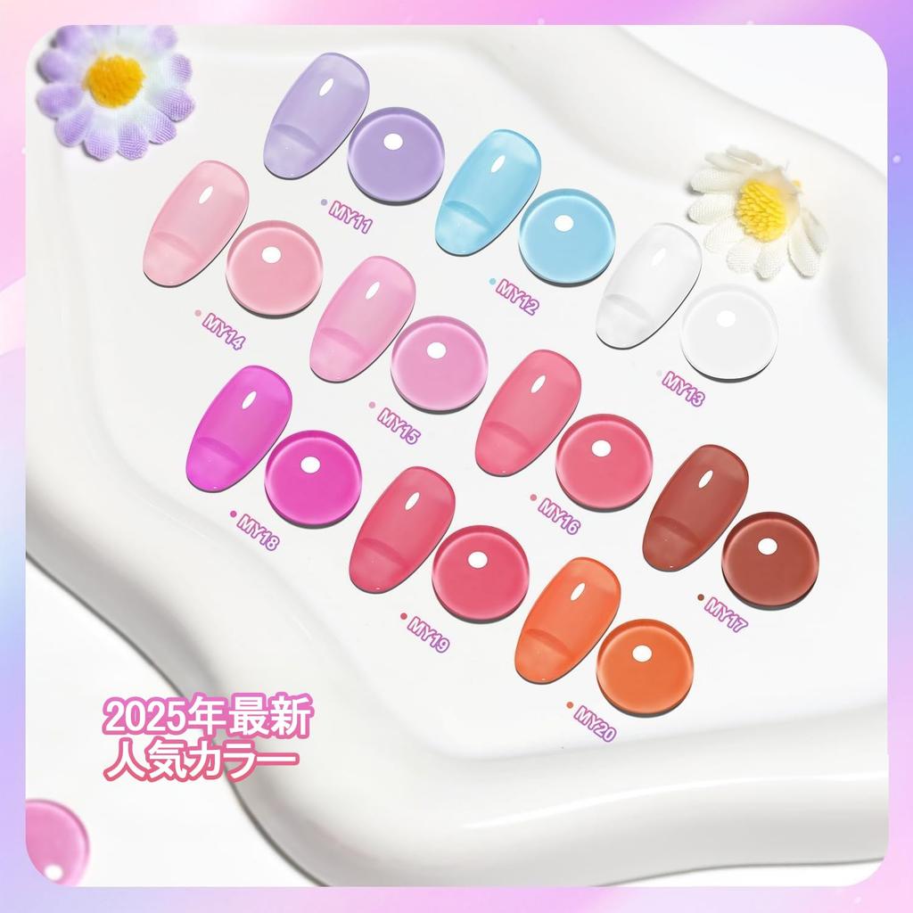 JODSONE Nail Polish Includes Base Top Jelly Perfect for Holiday Gifts and 10-Color Set Semi-Transparent Blue, Purple, Red, Pink. & Coat. Fast-Drying,