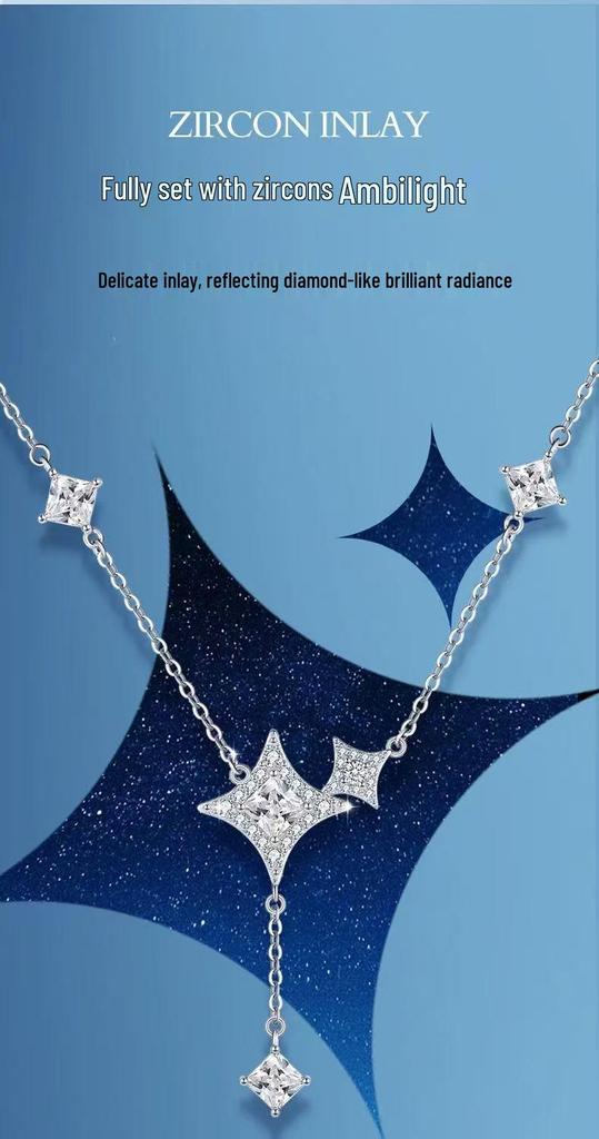 Nickel Silver-Plated Gold Star Tassel Necklace - Light Luxury Design, New Year Gift for Women