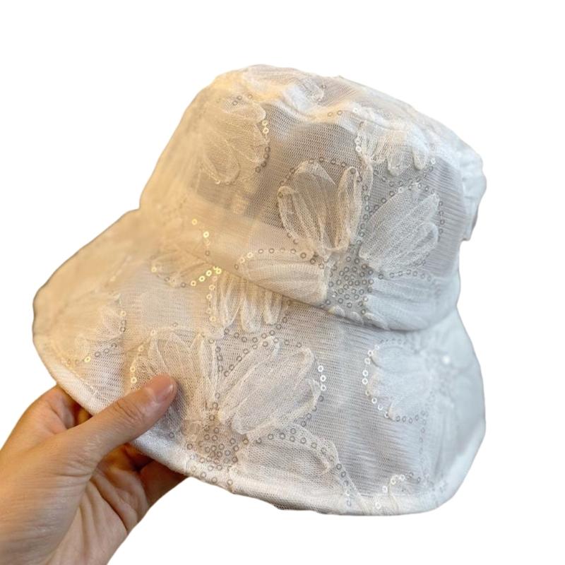 Elegant Lace Flower Fisherman Hat For Women, Breathable Mesh Sun Hat With Outdoor Sun Protection