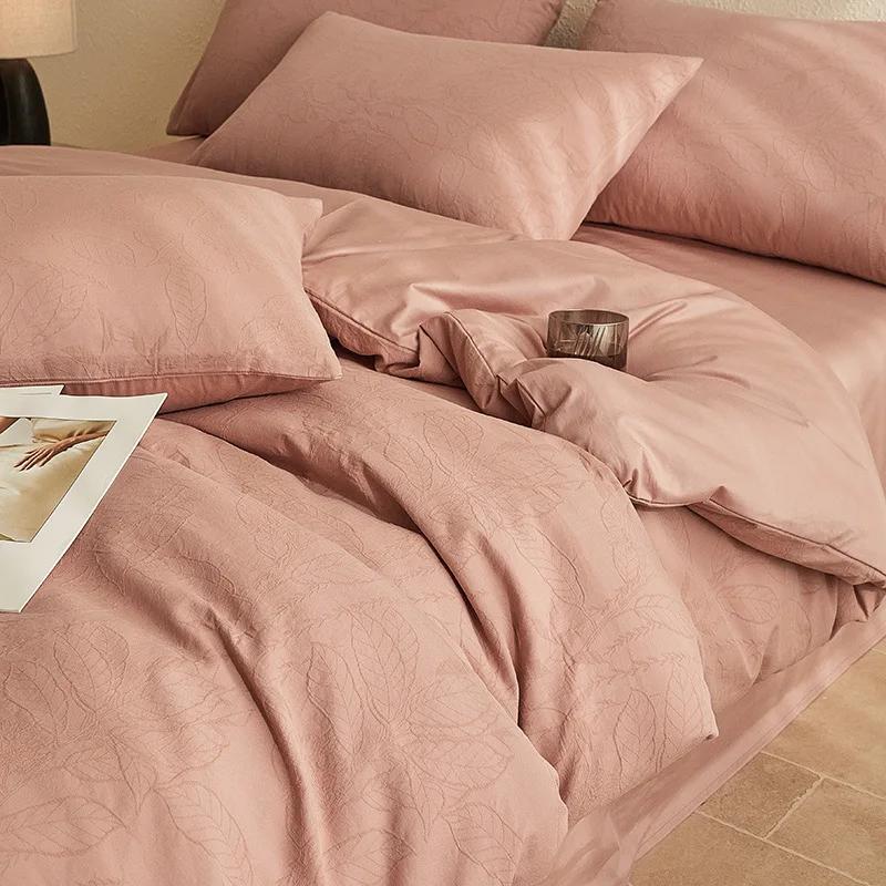 Light Luxury Soft Thick 100% Cotton Flat Sheet Sets Satin Jacquard Silky Bedding Set for Seasons Single Double Bed Comfort Set