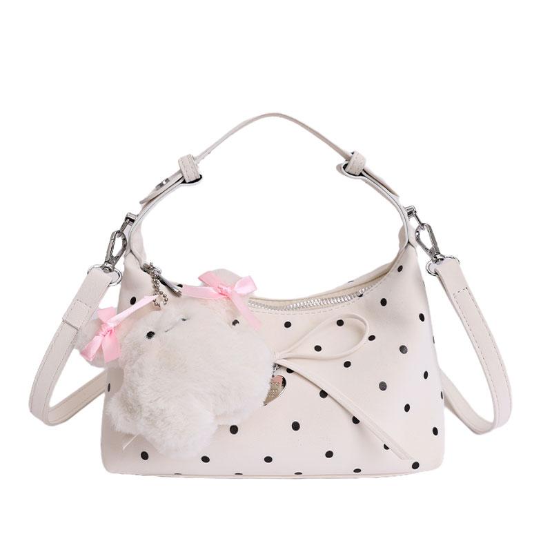 Trendy Polka Dot Underarm Shoulder Bag Bow Decoration Adjustable Detachable Strap Bags Small Versatile Casual Handbag for Women