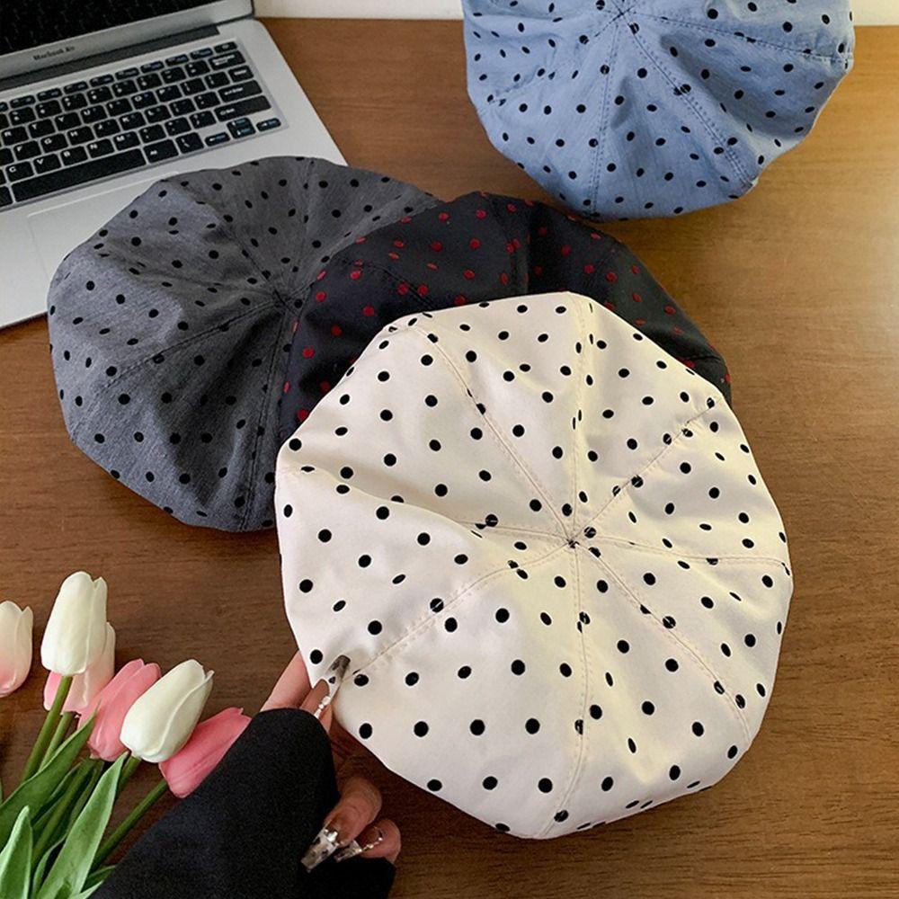 Korean Painter Berets Y2k Beanie Cap Ins Polka Dot Berets  Women