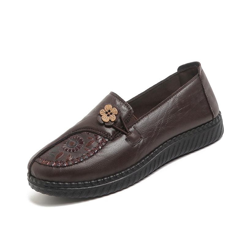 Style Ladies Loafers Ladies Leather Flat Shoes,simple and Classic Mom's Shoes Anti-slip and Comfortable,free Shipping