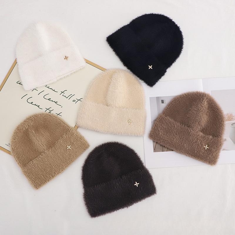 Autumn and Winter Wool Hat for Women Plush New Korean Version Versatile Warm Ear Protection Thickened Fashionable Knit Hat