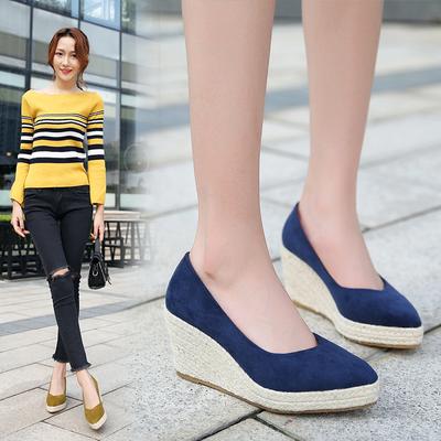 Zapatos de cuña de princesa de gamuza de moda para mujer, zapatos de punta puntiaguda, tacones altos, plataforma Mary Jane, zapatos de oficina para mujer, alpargatas de fiesta, zapatos lindos