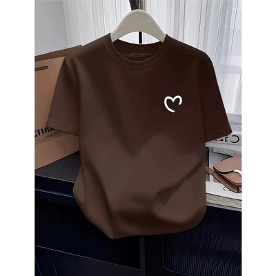 Spring and Summer Simple Round Neck Fashionable Loose and Versatile Casual Short Sleeved T-shirt Women's Top Printed with Love Pattern