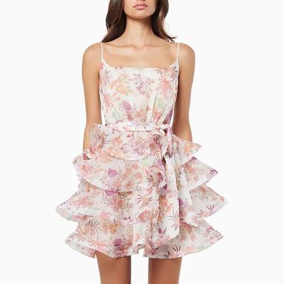 2025 French Ruffled Floral Suspender Skirt with Lace-Up Waist - Slim Holiday Dress for Women