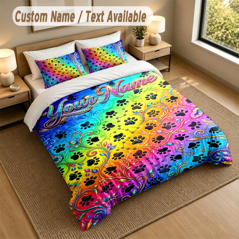 Set Biancheria da Letto Personalizzato a Tema Cane 3 Pezzi Testo e Nome Personalizzati 1 Lenzuolo 2 Federe Biancheria da Letto per la Casa 1pz