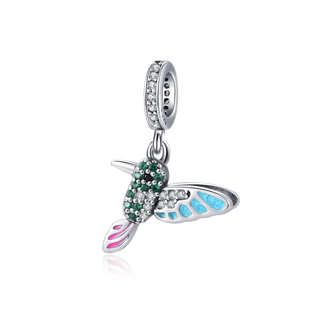 NEW Fine S925 Silver Pink Glass Flamingo Dangle Bead Pendat Fit Original  Bracelet Jewelry Shiny Colored Zircon Bird Charm