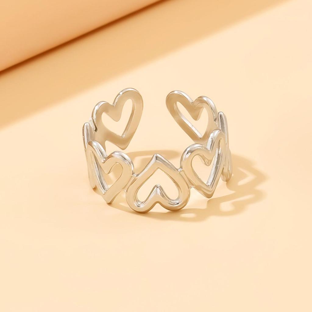 Adjustable Heart-Shaped Titanium Steel Ring - Fashionable Non-Fading Stainless Steel Jewelry for Women