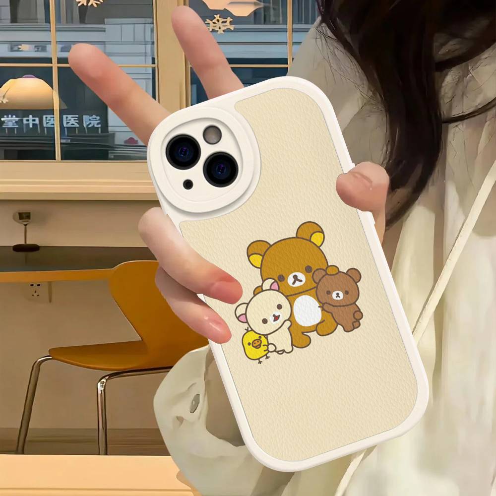 Cartoon Rilakkuma Bear Phone Case For iPhone 16 15 14 13 12 11 Pro Max Plus Shockproof Leather Cover