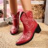 Fashion Woman Western Cowboy Knight Boot Embroidered High Heel Cowgirl Boot Women's 2025 Autumn Pointed Toe Thick Heel Chelsea Boots