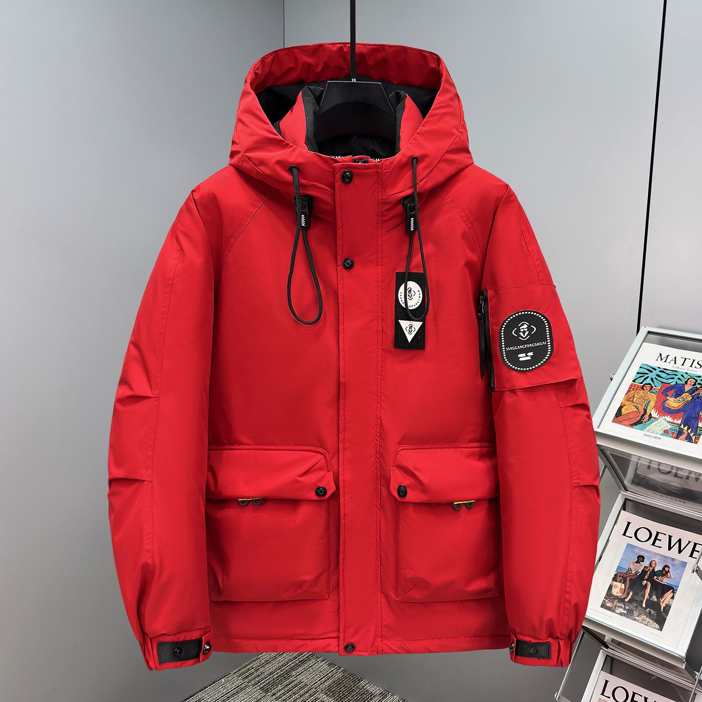 

Men s Plus Size Thick Hooded Winter Red Cotton Coat - Loose, Slimming Fit for Cold Protection 8XL (271-300 Jin)