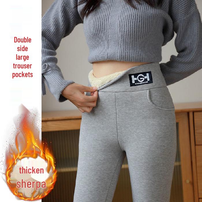 

Жіночі легінси з флісовою підкладкою з овечої вовни - Осінньо-зимові приталені штани-олівець 2025 2XL світло-сірий колір
