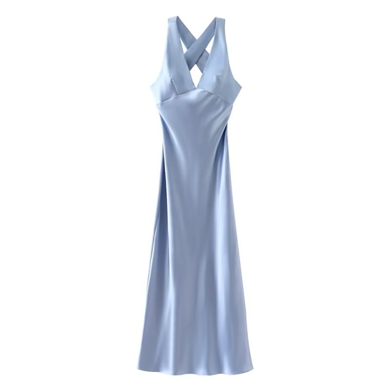 Za2024 Summer New Product Women's Clothes Open Back Sling Silk Satin Texture Sleeveless Long Dress 8226748 800