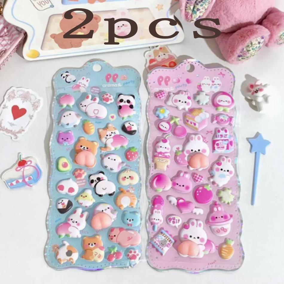 Kawaii Cartoon Soft Cute Little Rabbit 3D Pinching Relaxing Butt Stickers Cute Diy Mobile Book Decoration Stickers Festival Gift