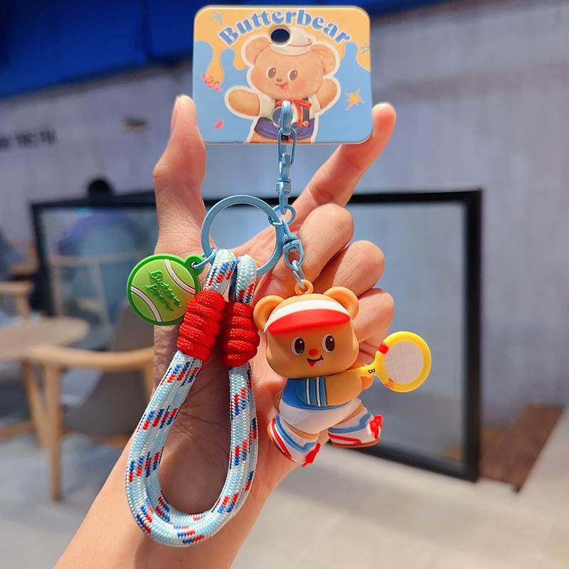 Cute Cartoon Picnic Adventure Butter Bear Keychain Cute Bag Charm Pendant