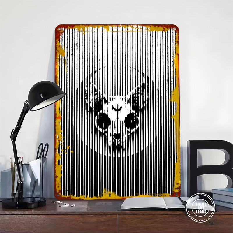 Katzen-Schädel-Illusion Metallposter Personalisierte Wandkunst Retro Vintage Blechschilder für Setup-Dekorationen Dekoration Zu Hause Dekor