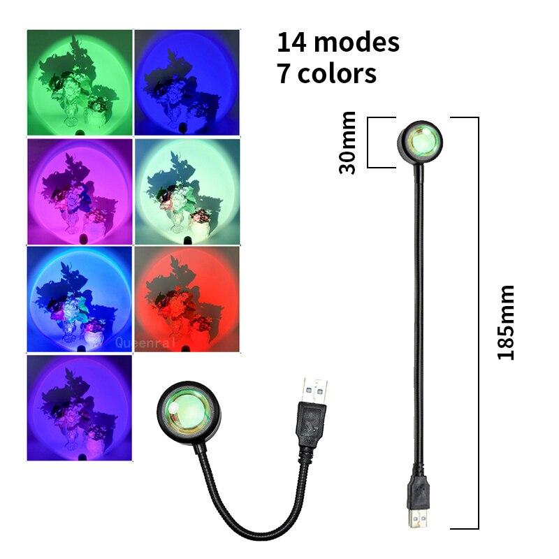 USB LED Sunset Lamp RGB Rainbow Neon Night Light Projector Photography Wall Atmosphere Lighting for Bedroom Home Room Decor Gift