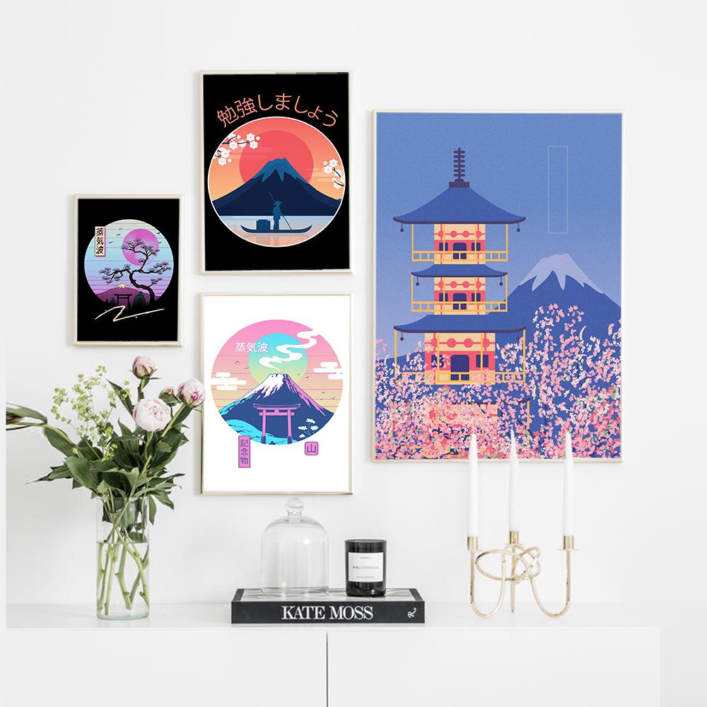 Vintage Japanese Tokyo Temple Art Canvas Paintings Kanagawa Great Wave Poster Mt Fuji Print Wall Pictures for Home Decoration