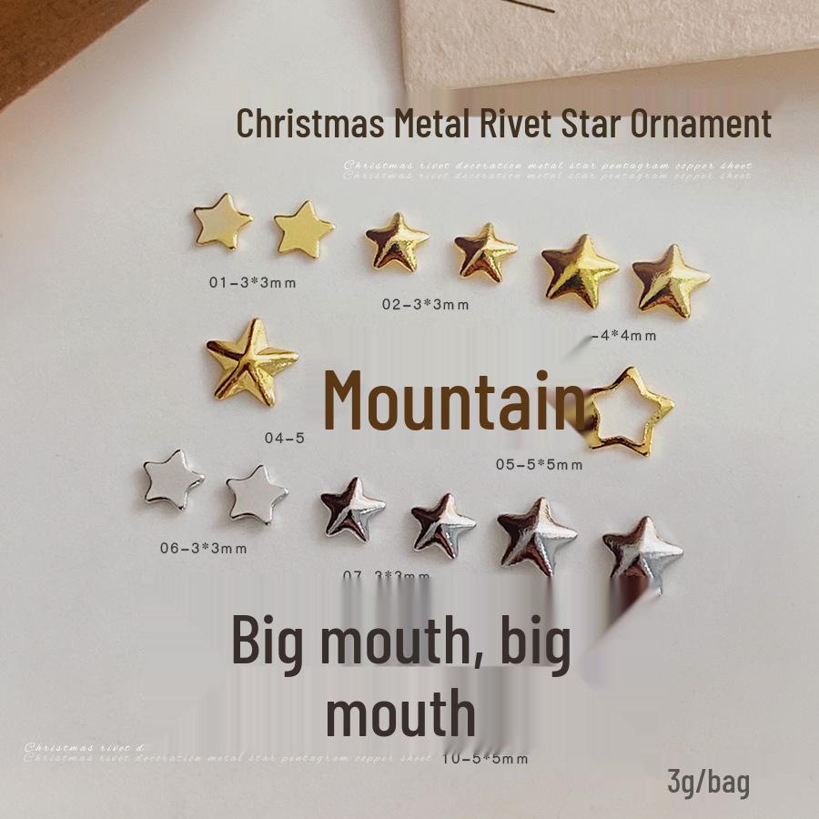 3D Hollow Gold & Silver Five-Pointed Star Metal Rivets for Christmas Nail Art