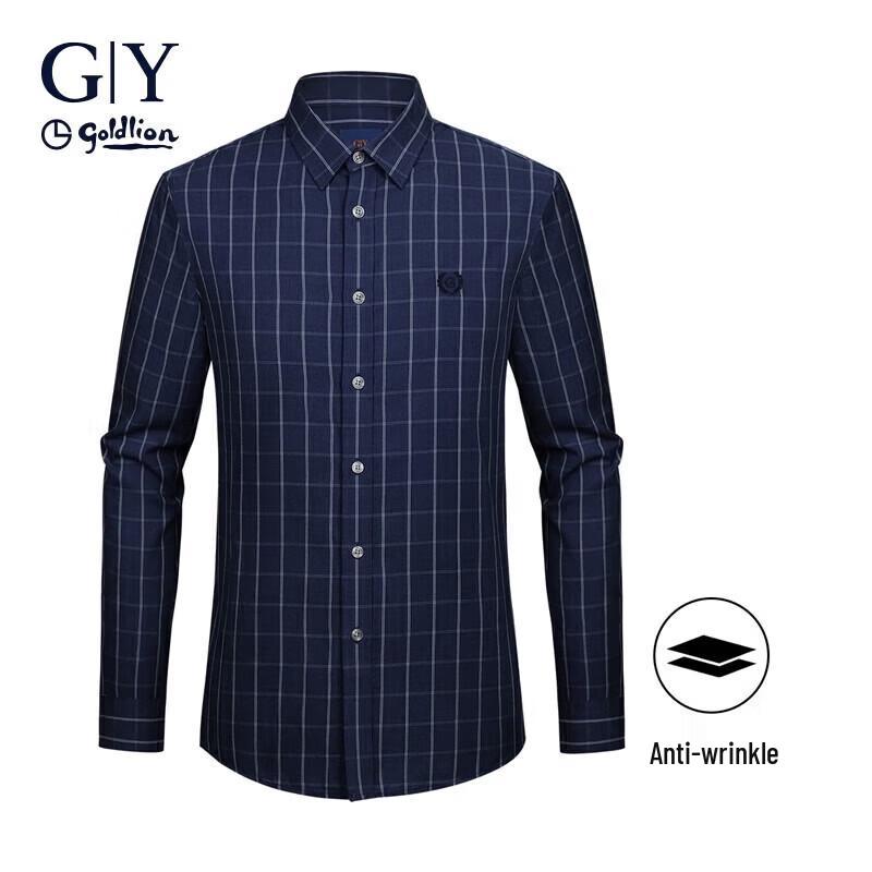 Goldlion Men's Long Sleeve Casual Plaid Shirt