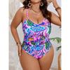 Übergröße Bohème Blumenmuster Spaghettiträger Einteiler Badeanzug Damen Raffung Bauchkontrolle Kurvig Badeanzug 3XL 4XL 5XL