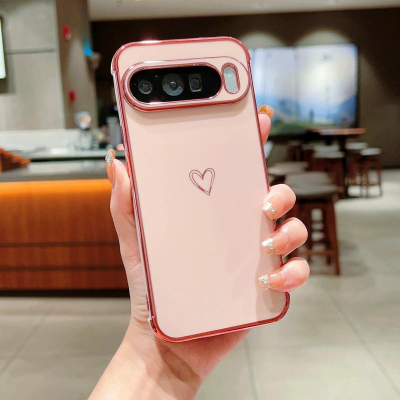 

Глянцевый чехол с рисунком в виде сердца для Google Pixel 9 Pro XL 8 Pro 8A 7A, однотонный, мягкий, противоударный, защитный чехол для объектива телефона Google Pixel 8 Pro розовый