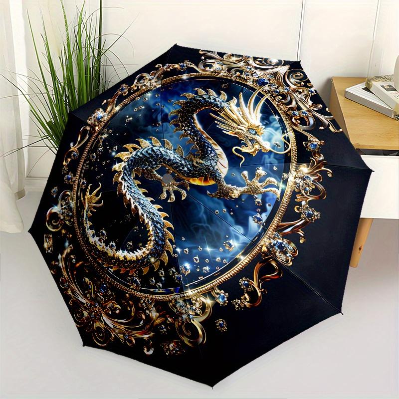 

Dragon Mirror Theme 8 Bone Hand Automatic Folding Fashion umbrella, Compact and Portable Design, A Perfect Gift for Birthday, Christmas or B