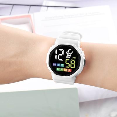 LED Simple Children's Sports Electronic Waterproof Watch Cute Astronaut Pattern Display Week Digital Watch For Kids Girls Boys