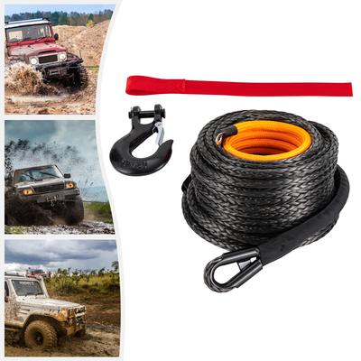1/2 Inch X 92 Ft Synthetic Winch Rope with Hook 31,500 Lbs Vehicle Tow Recovery Cable, Orange