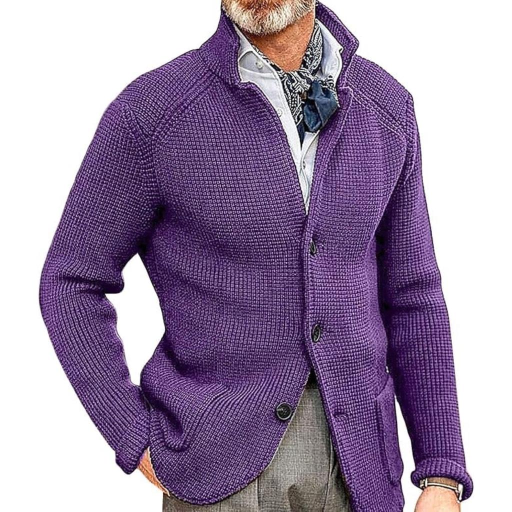 Men's Casual And Trendy Solid-color Warm Sweater Jacket, Men's Long-sleeved Button-up Stand-up Neck Knitted Sweater
