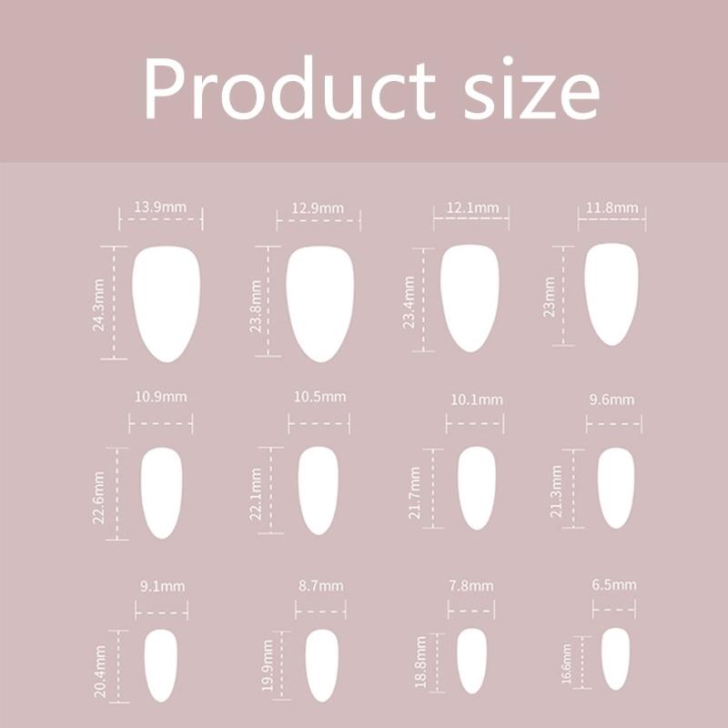 Almond Press on Nail Glossy Fake Nail Stick on Nail in 12 Sizes,24Pcs French Nail Tips for DIY Nail Art Decorations