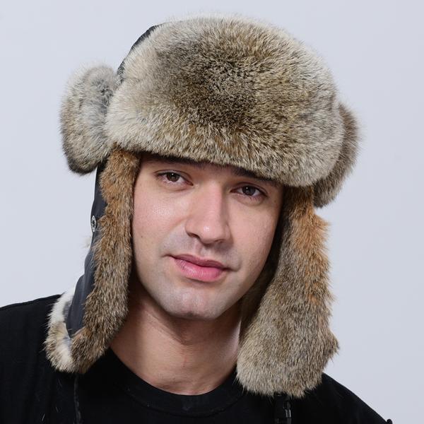 

Меховая шапка мужская толстая теплая бомбер из натурального кроличьего меха ушанка зимняя теплая шапка-ловушка с ушками One Size