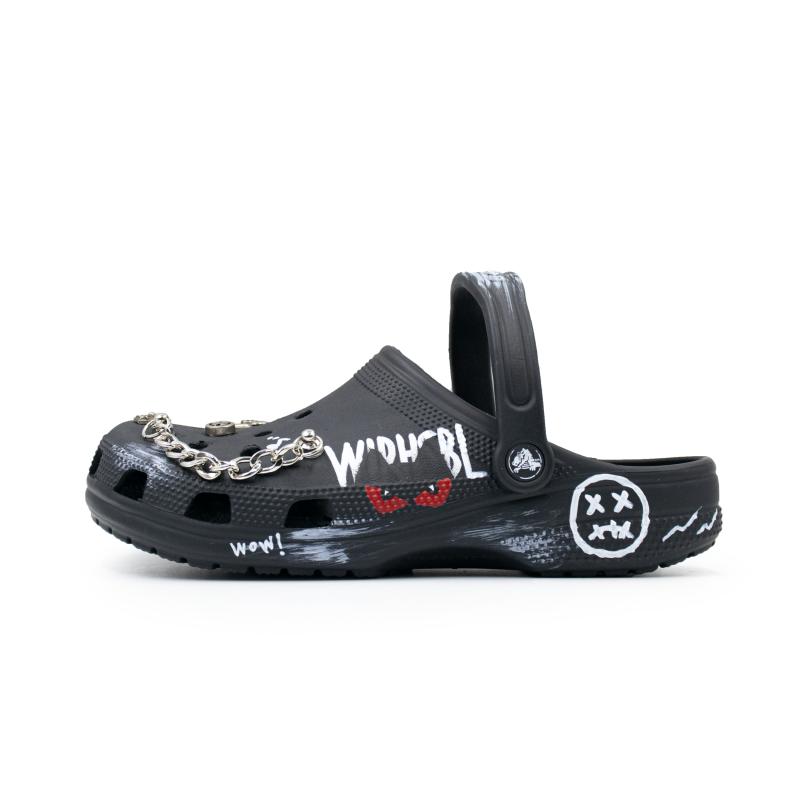 Crocs Classic Clog Devil's Eye Graffiti Versatile Comfortable and Simple Hole Shoes Unisex Black