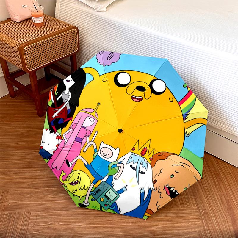 Adventure Time Pattern, Automatic Folding Umbrella, Portable and Foldable Design, 8 Ribs, a Christmas or Birthday Gift.
