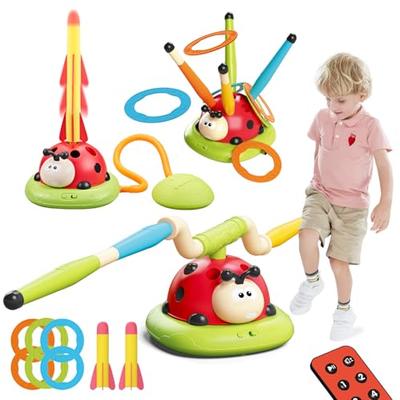 MAVEKID 3-in-1 Electric Jump Rope for Kids and Toddlers, Camping Play, Rocket Launcher, Ring Toss Toy, Ladybug Design with Music, Outdoor Play, Indoor