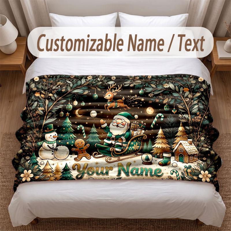 Christmas Theme Soft Blanket Personalized Custom Name Text Print Warm Blanket Home Sofa Bedroom Decor