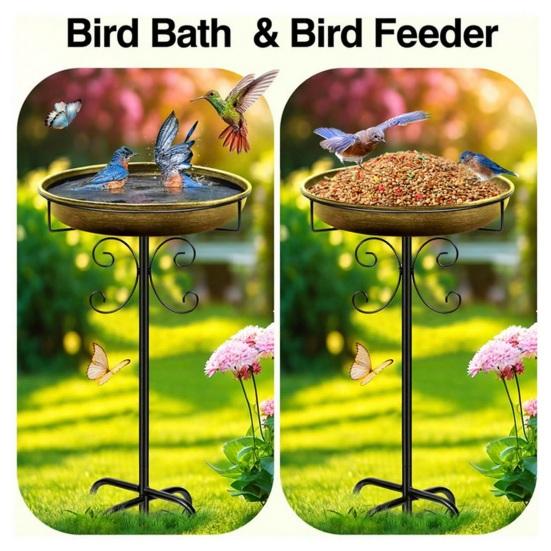 Bird Bath Bowl Vintage Rust-Resistant Garden Backyard Bird Waterer Rust Resistant LED Floating Candle Bird